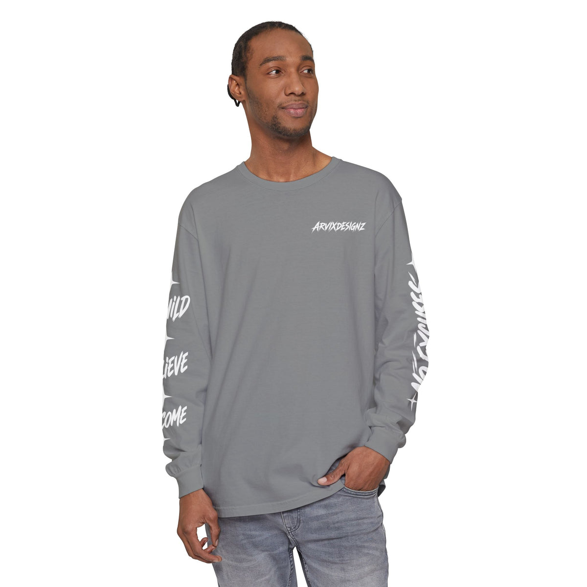 Long sleeve tee with 'Become What You Said You Would' script design
