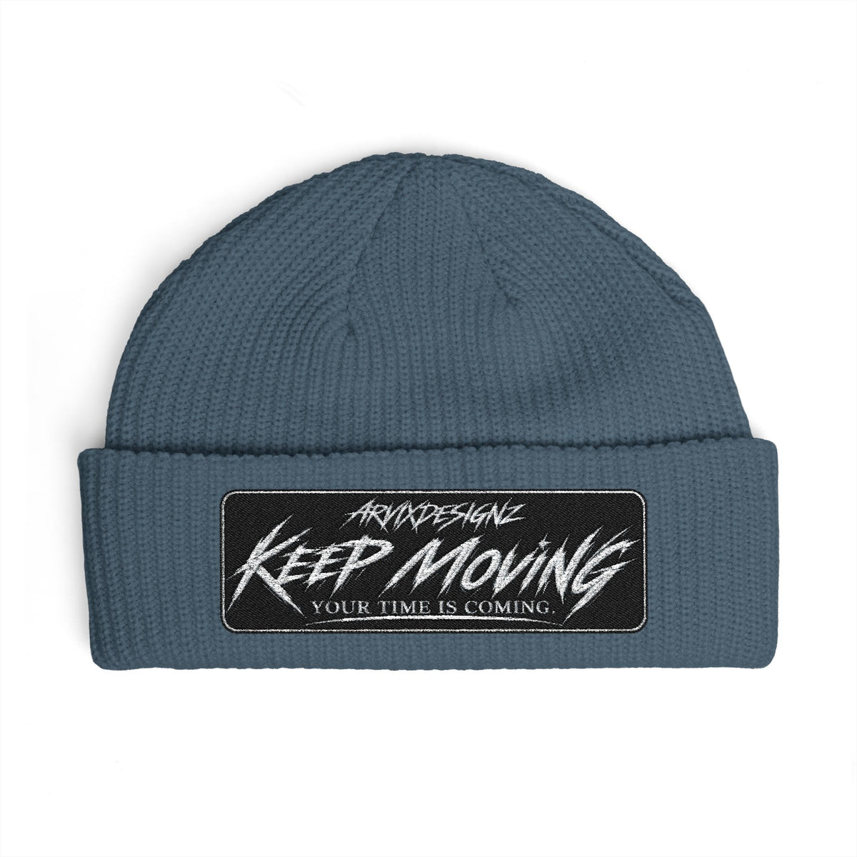 ARVIX embroidered cuff beanie, wide-ribbed knit streetwear hat