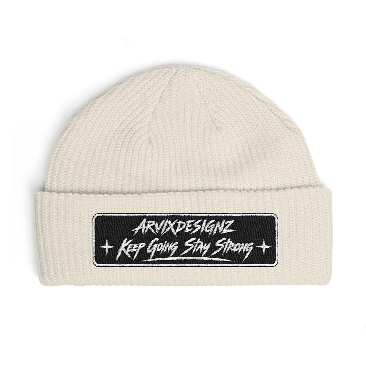 Keep Going Stay Strong embroidered knit cuff beanie