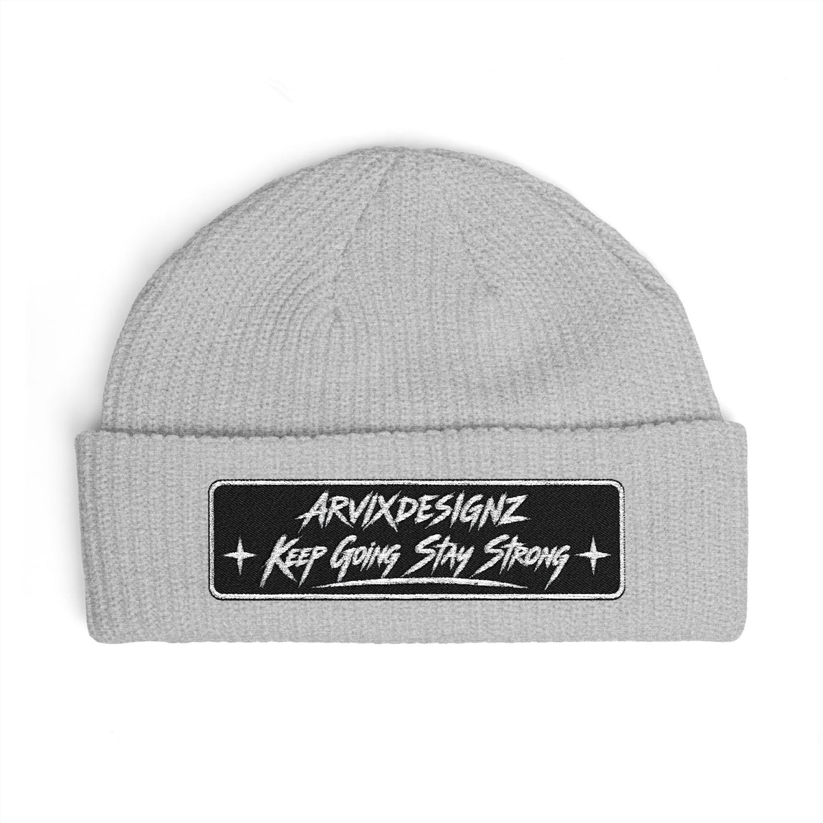 Keep Going Stay Strong embroidered knit cuff beanie