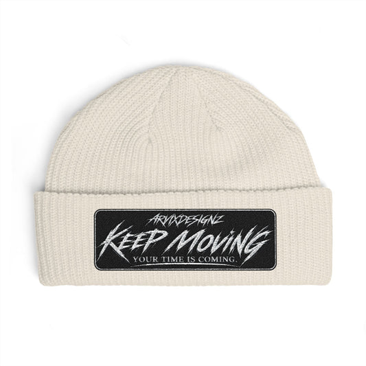 ARVIX embroidered cuff beanie, wide-ribbed knit streetwear hat