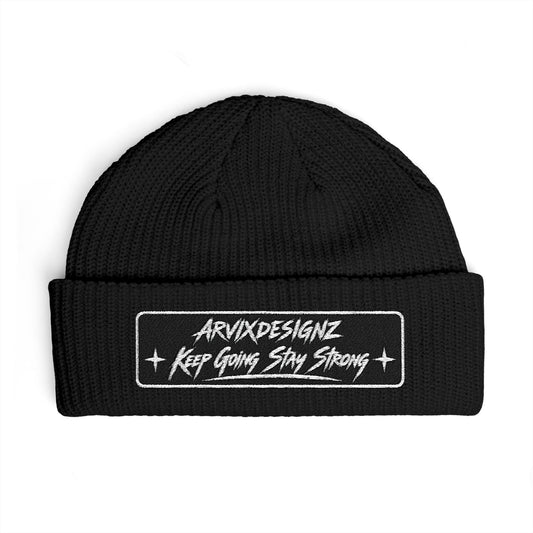 Keep Going Stay Strong embroidered knit cuff beanie