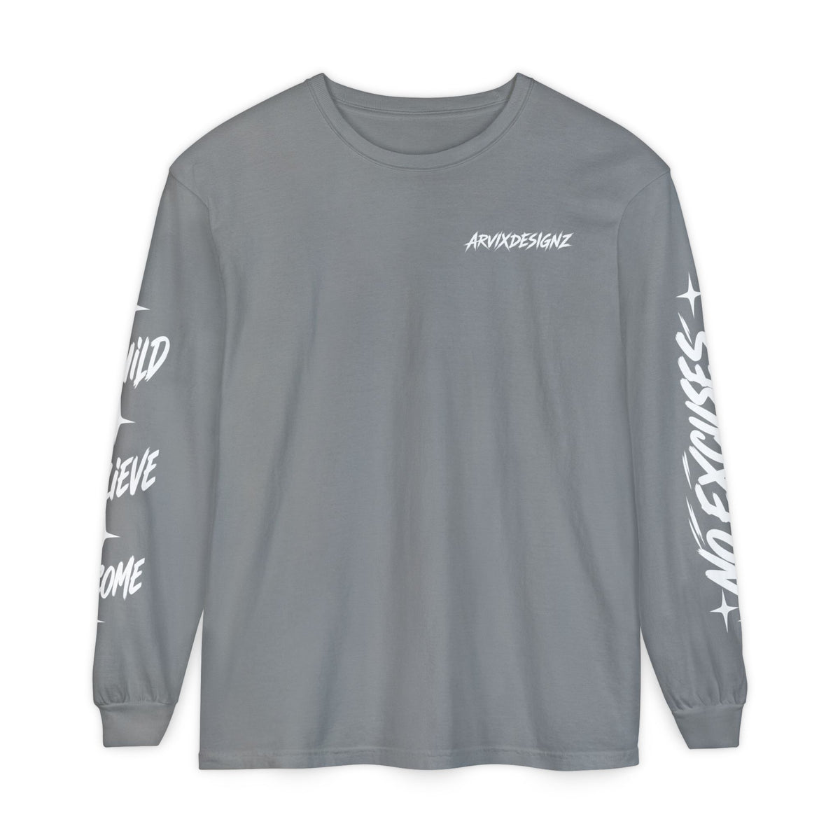 Long sleeve tee with 'Become What You Said You Would' script design