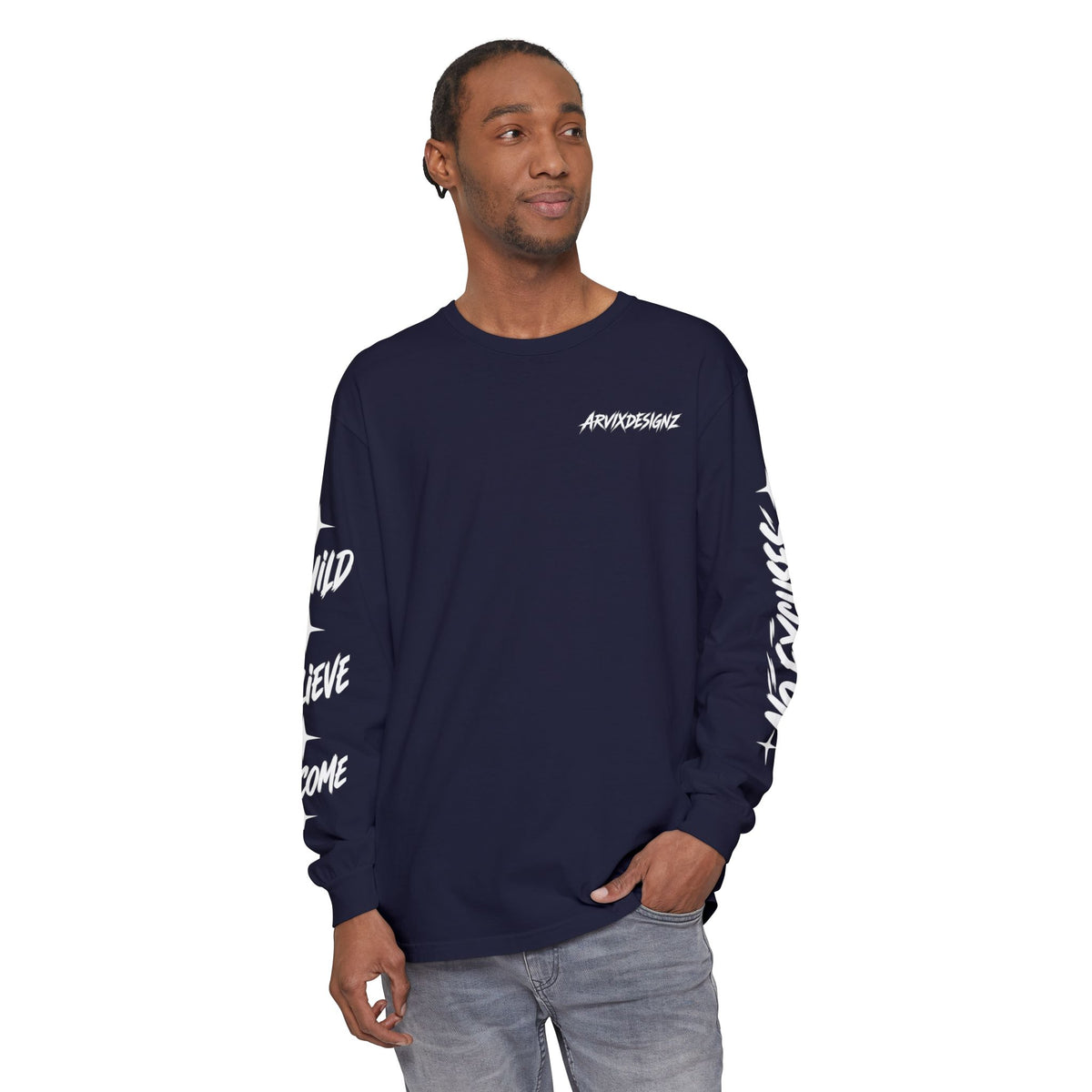 Long sleeve tee with 'Become What You Said You Would' script design