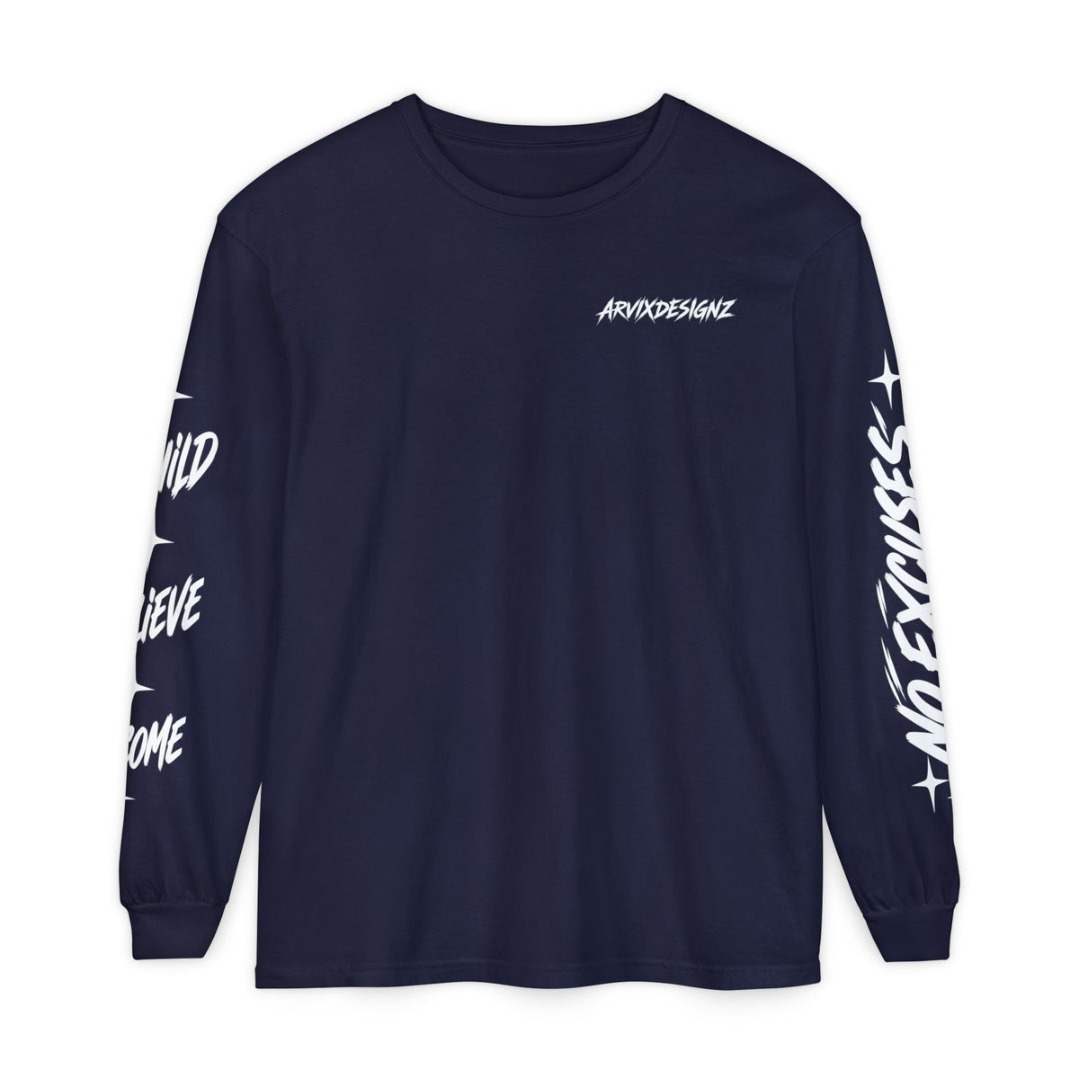 Long sleeve tee with 'Become What You Said You Would' script design
