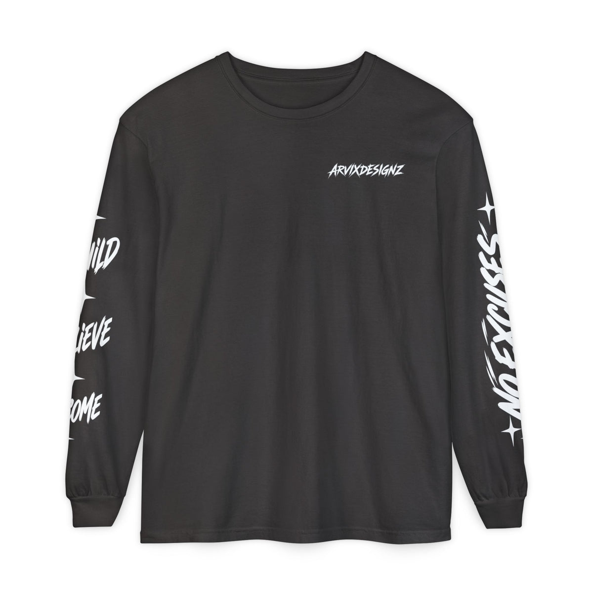 Long sleeve tee with 'Become What You Said You Would' script design