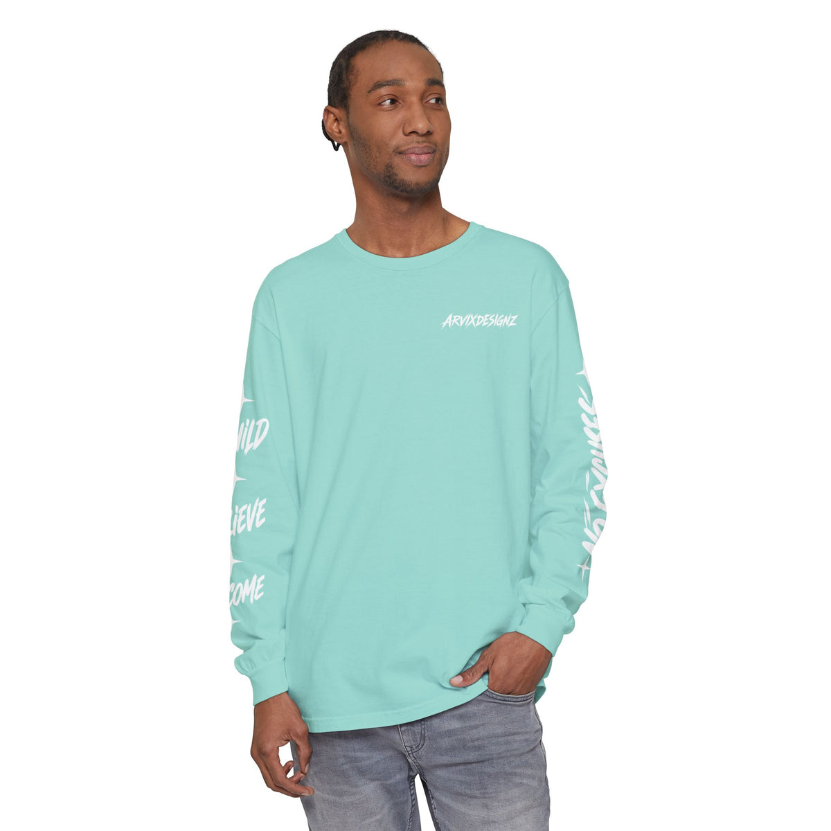 Long sleeve tee with 'Become What You Said You Would' script design