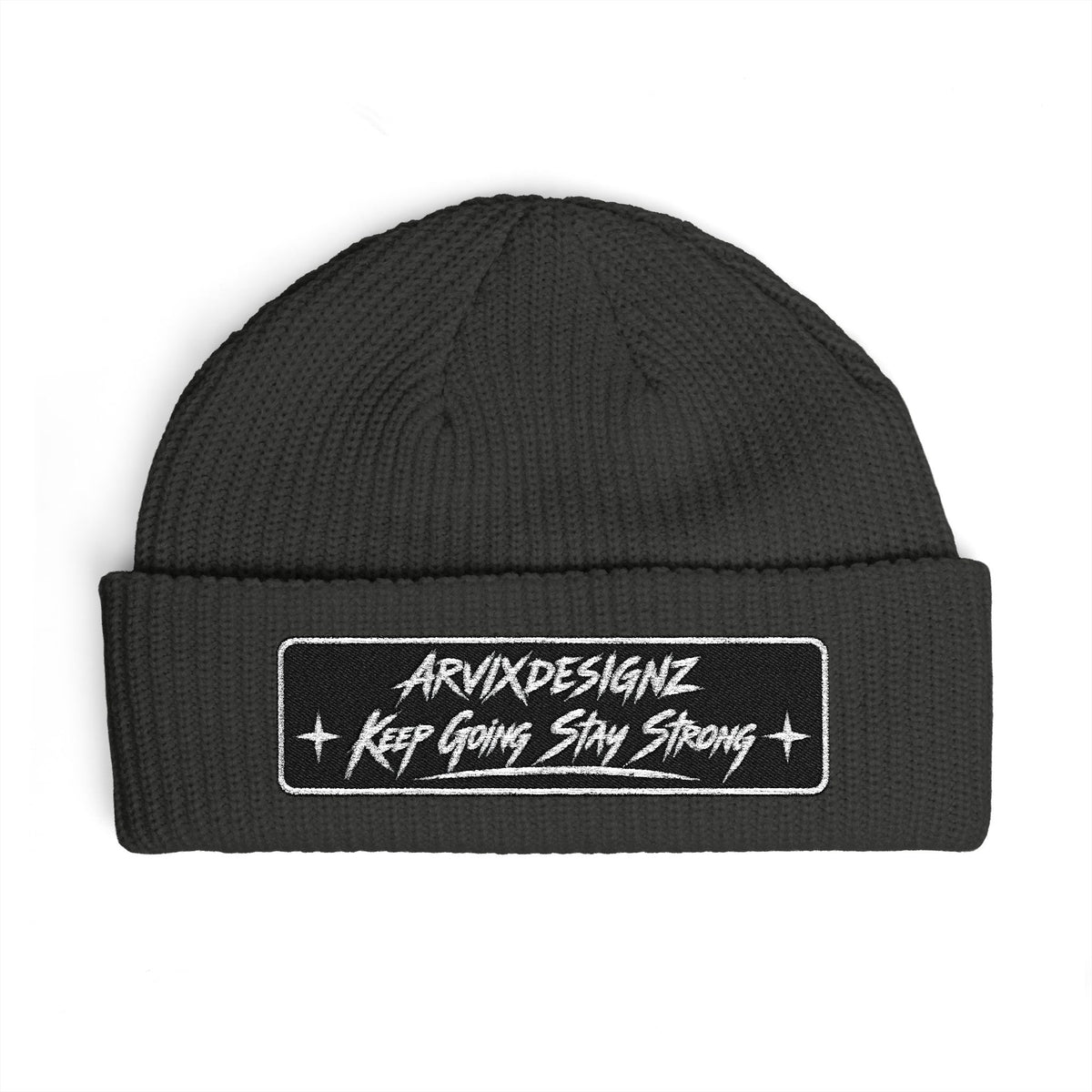 Keep Going Stay Strong embroidered knit cuff beanie