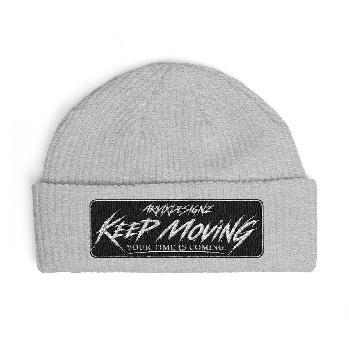 ARVIX embroidered cuff beanie, wide-ribbed knit streetwear hat