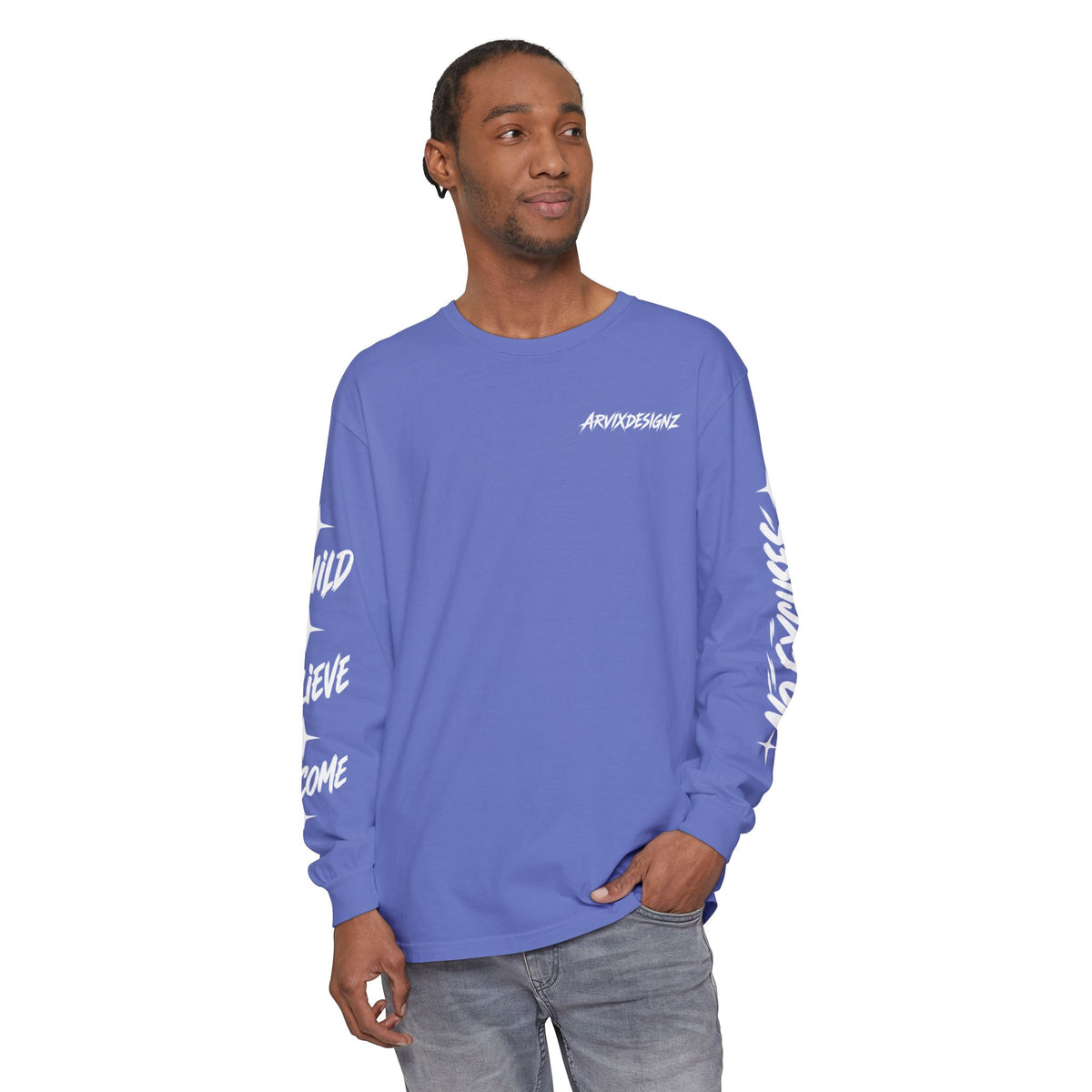 Long sleeve tee with 'Become What You Said You Would' script design