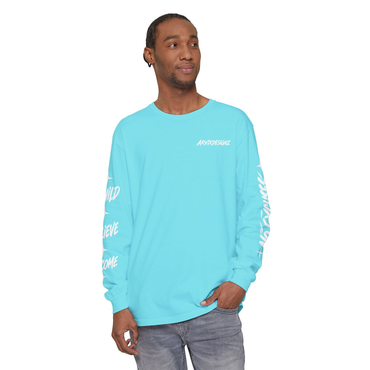 Long sleeve tee with 'Become What You Said You Would' script design