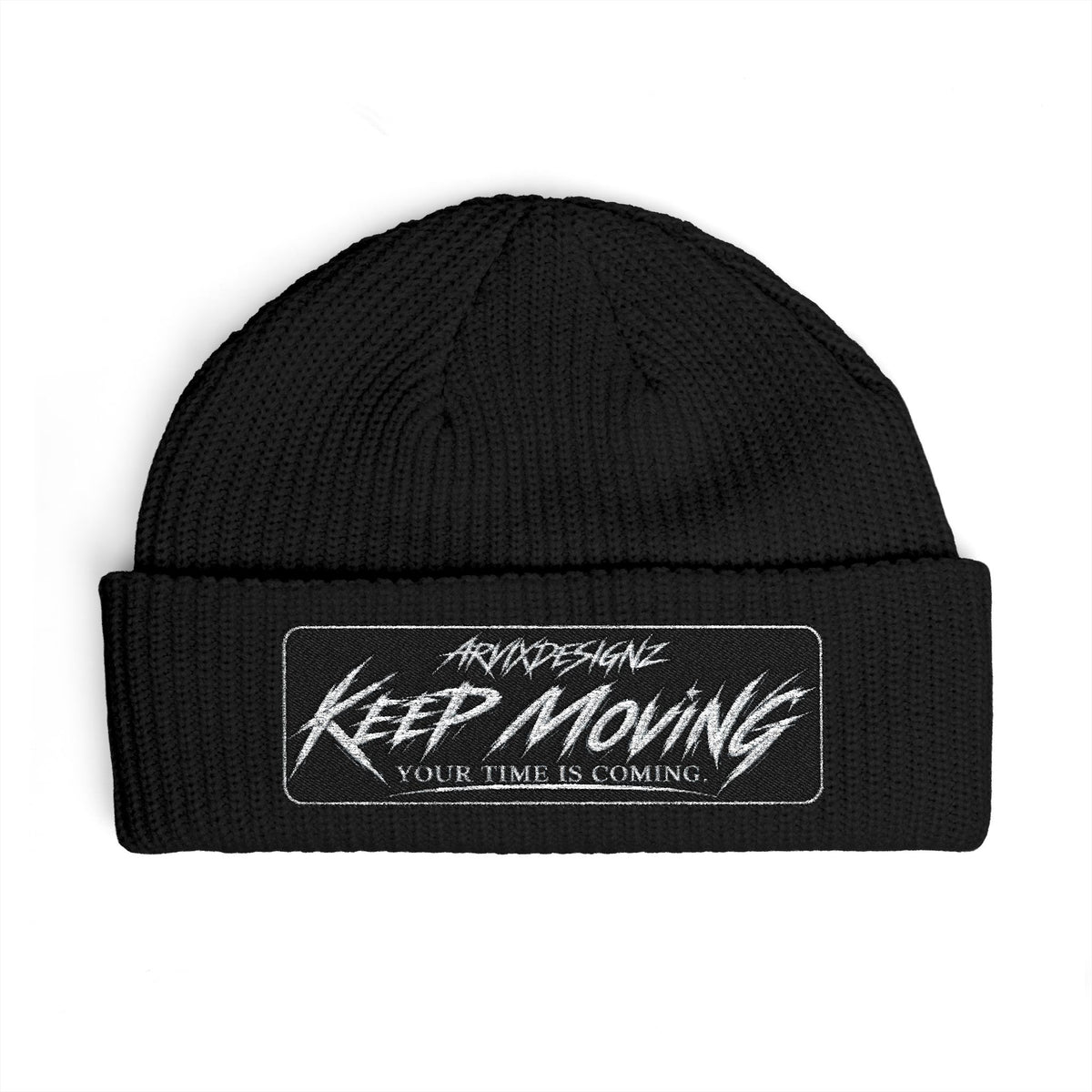 ARVIX embroidered cuff beanie, wide-ribbed knit streetwear hat