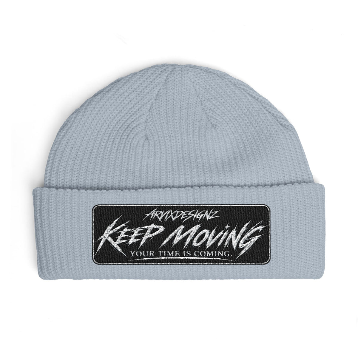 ARVIX embroidered cuff beanie, wide-ribbed knit streetwear hat