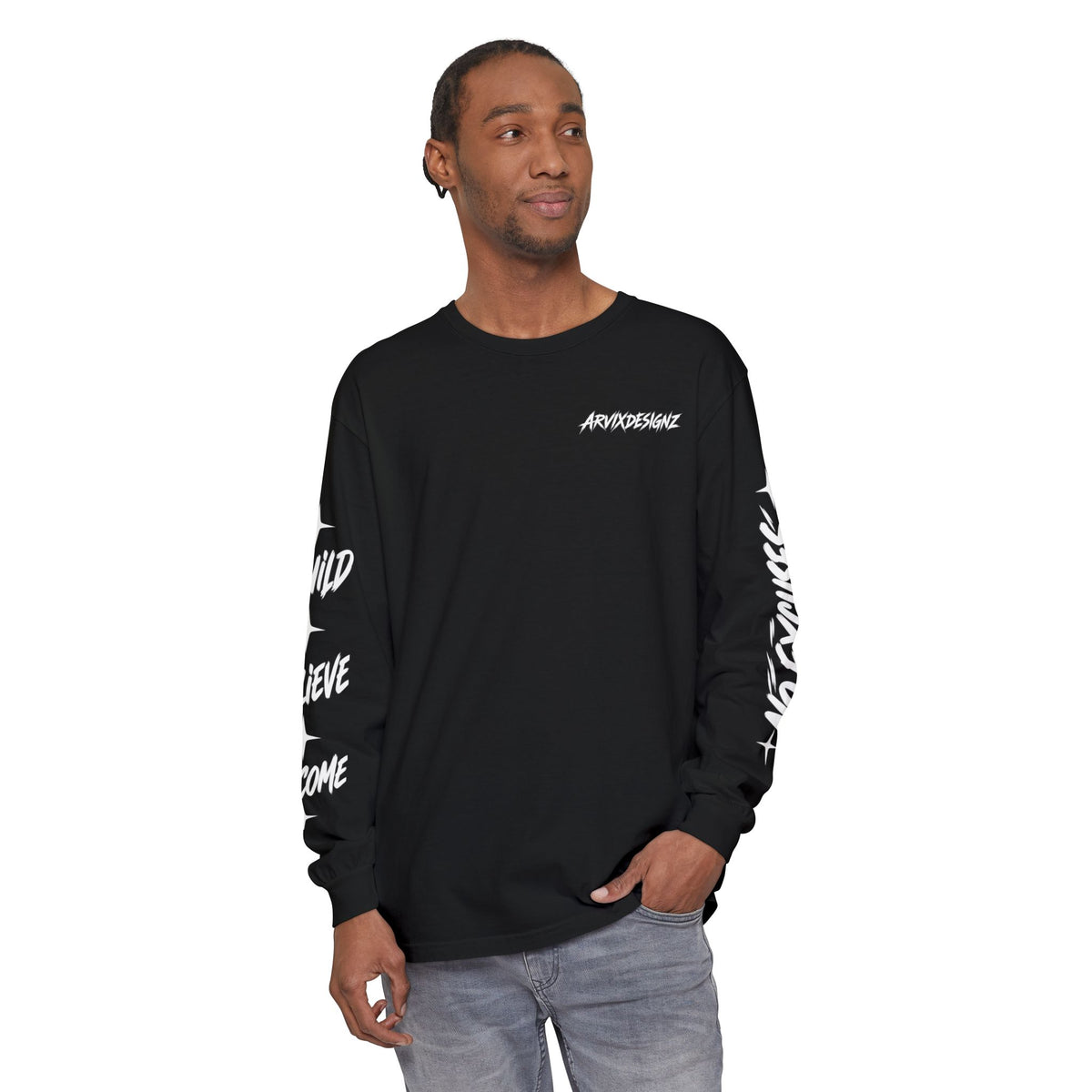 Long sleeve tee with 'Become What You Said You Would' script design
